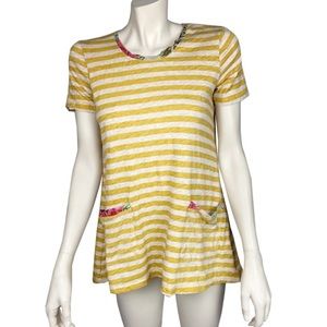 LOGO Lori Goldstein Slit Back Striped‎ Top